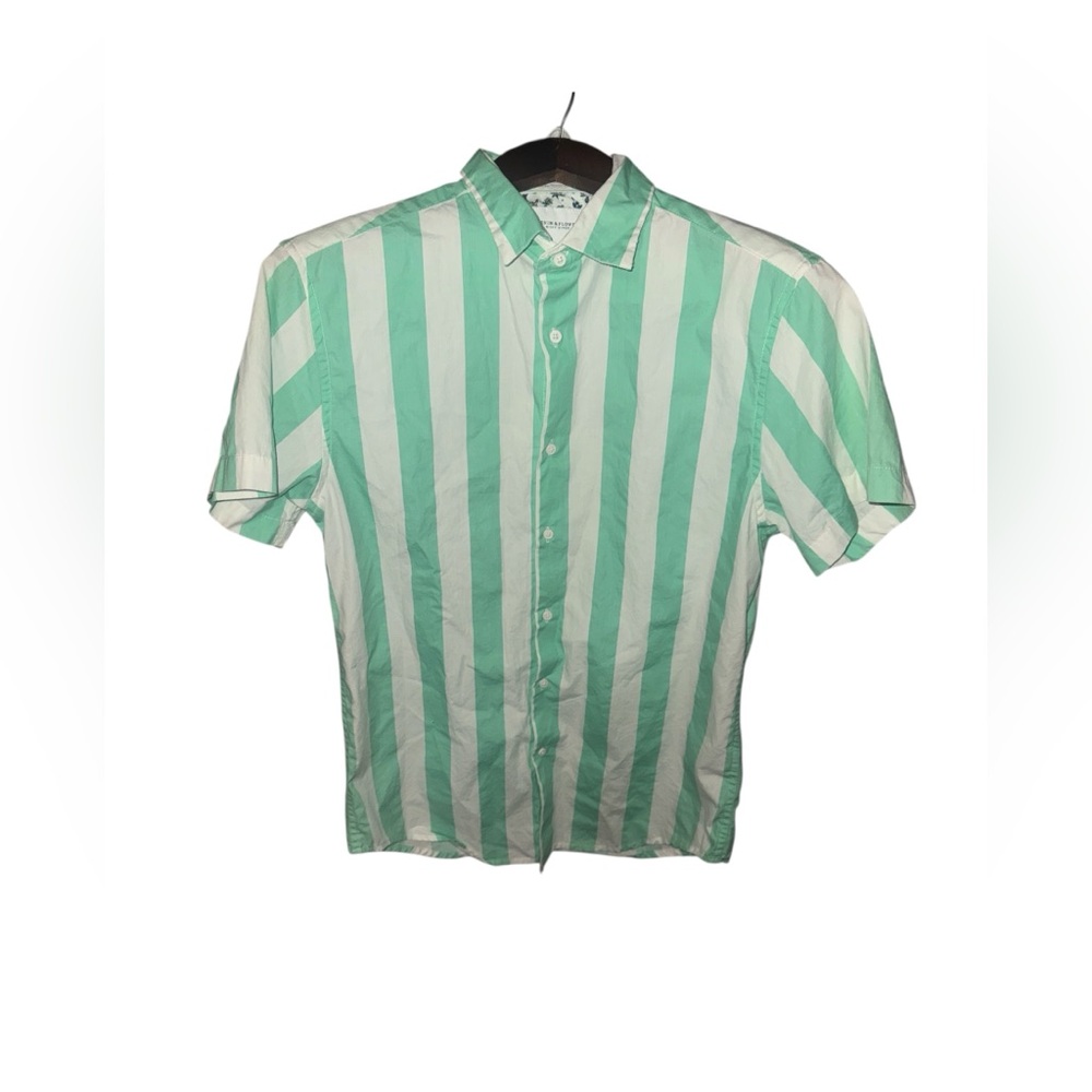 Denim & Flower Mint and White Striped Casual Shirt Size Small Preppy Retro Top